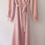 On Twelfth  Pink Satin Wrap Dress Maxi Long Metallic Size Large Puff Sleeve Event Photo 0