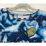 Vintage Van MacDowell Silk Blouse Medium Blue Hot Air Balloons Map Clouds 80s Photo 1