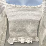 Reformation Woman’s White Smocked 100% Linen Long Sleeve Square Neck Blouse-Sz S Photo 8