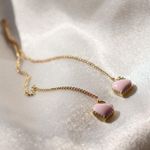 Boutique 14k Gold Plated Pink Heart Threader Earrings  Photo 0