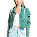 Forever 21 Cropped Athletic Wear Full Zip Up Green Hoodie With Pockets Size M Photo 2