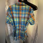 Vintage plaid shirt short sleeve belted shirt. Size Small. Orange Photo 4