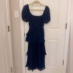 Lulus NWT!! Decadent Dreams Navy Blue Plisse Tiered Puff Sleeve Midi Dress Photo 11