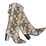 Schutz  Analeah Neutral Snakeskin Leather Knee High Block Heel Boots Size 8.5 Photo 1