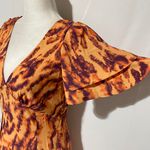 Topshop New Zebra Print Ruffle Sleeve Cutout Back Midi Dress Orange Multi Size 2 Photo 9