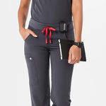 FIGS Kade Cargo Scrub Pants in Charcoal Straight Leg Red Tie size Small Petite Photo 0