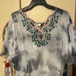 Hayden Women's Embroidered Blouse - Black, White, and Blue Photo 0