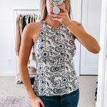A.L.C. Black & White Floral Silk Sleeveless Blouse Photo 2