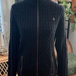 Ralph Lauren Lauren  Black Cable Knit Zip-Up Sweater Photo 0