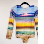 LIVE Womens Swimsuit Blue One Piece Sunset Beach Graphic Open Back Petite Small Photo 3