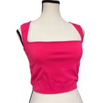 Hot Pink Square Neck Sleeveless Crop Top Stretchy Rib Knit Fits Medium Photo 1