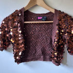 Say What? Say What? Brown Sequin Cropped Cardigan Photo 0