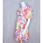 Peach Love California Peach love rainbow sheer print puff short sleeve midi dress with under slip sm Photo 8