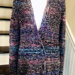 Anthropologie  MOTH Chunky Knit Multicolor Open Cardigan With Lined Pockets Sz LG Photo 0