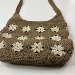 Woven Tan Crochet Floral Olefin Cotton Summer Shoulder Bag Purse Photo 1