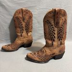 Cavenders Tan Leather Cowgirl Boots sz 7B Snip Toe Angel Wings Design made in MX Brown Photo 1