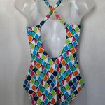 Nautica  One-Piece Swimsuit Large Geometric Print Adjustable Back Ruched Tank Swimwear Photo 1