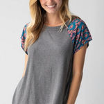 Natural Life The  Daphne Mixed Print Top Size Large Boho Two‎ Sided Raw Hem Photo 0