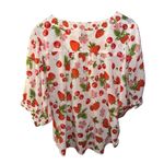 Rose + Olive White Red Strawberry Cherry Tie Front Blouse Size Large Photo 2