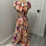 Ador Satin Printed Off Shoulder Belted Maxi Dress Size L Photo 3