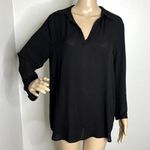 Joan Vass  Black Sheer V Neck Top Photo 0
