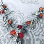 Floral Silver Tone Necklace with Rhinestones Photo 5