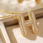 Letter H Initial Zircon Balloon Necklace Gold Photo 1