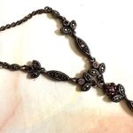 Silver tone pink and purple rhinestone floral necklace Photo 5