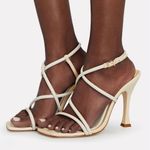 Schutz New Lovi Leather Square Toe Sandals Heels Neutral Cream Tan Size 8 Photo 1