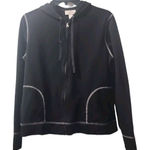 Ann Taylor LOFT Full‎ Zip Hoodie Contrast Stitching Pockets Black Comfy Large Photo 0