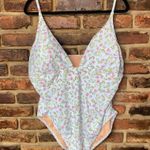 J.Crew NWT Blue Floral Plunge One-Piece Swim Bathing Suit Women's Size 24 Photo 1