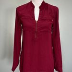 Paper + Tee CLEARANCE! Burgundy Paper Tee 1/2 Zip Blouse Size S EUC Photo 0