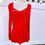 Venus  Red Lace Up Long Sleeve Top Photo 2