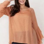 LC Lauren Conrad  Plus Size Slit Back Mini Heart Blouse Orange Bell Sleeve Boho Photo 0
