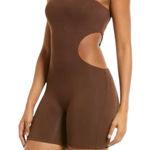 Naked Wardrobe NWOT  Strapless Cutout Romper‎ Brown Size Medium Photo 0