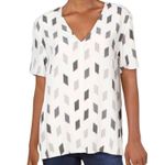 Theory short sleeve a line top brush grey multi print silk blouse medium NWT Photo 10