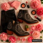 Western Cowgirl Ankle Booties | Embroidered Black Pull Photo 1