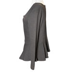 Ganni  Textured Peplum Hem Zip Front Ponte Ruffle Top Black Large 3/4 Sleeve Photo 3