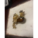 Edwin Pearl Vintage Gold Tone Rooster Brooch Pin With Rhinestones Enamel Detaili Size 2 Photo 14