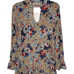 Altar'd State Blouse Size Small Tan Multi Color Floral Flare Sleeves Womens Top Photo 0