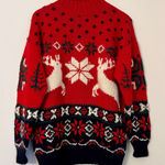 Vintage Michelle Stuart Hand Knit Christmas Reindeer Sweater Mohair Wool Large Red Photo 0