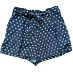 Loft Dark Blue Seashell Pleated Print Linen Viscose Paper Bag Shorts EUC Small Photo 0