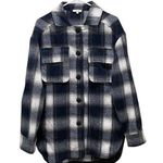 La Miel Plaid Flannel Oversized Shirt Jacket Navy Blue & White Size Small Photo 0
