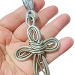 Wire Wrapped Silver Tone Cross Pendant Necklace Mens Womens Grunge Streetwear Size 4 Photo 5