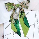 Summer Retro Hair Tied Oil Painting Long Silk Scarf Band Braided Chiffon‎ new Green Photo 1