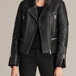 ALLSAINTS Esher‎ Leather Biker Jacket Size 2 Black Photo 0