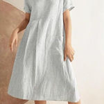 Lintico Morgan 100% Linen Striped Short Sleeve Midi Dress Boho Lagenlook Size S Blue Photo 0