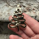 Signed AJC Christmas Tree Pin Brooch Gold Tone Photo 5