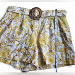 Maison d'Amelie Women’s Shorts Yellow Floral Raffia Belt Linen Blend Size 12 Photo 5
