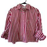 Madewell Women's Red and White Poplin Straight Hem Casual Button Up Shirt XS Photo 1
